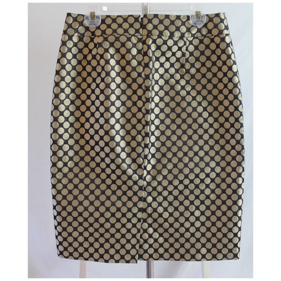 J. Crew Silk Gold Circles Pencil Skirt Fits Size 8 - Picture 3 of 7